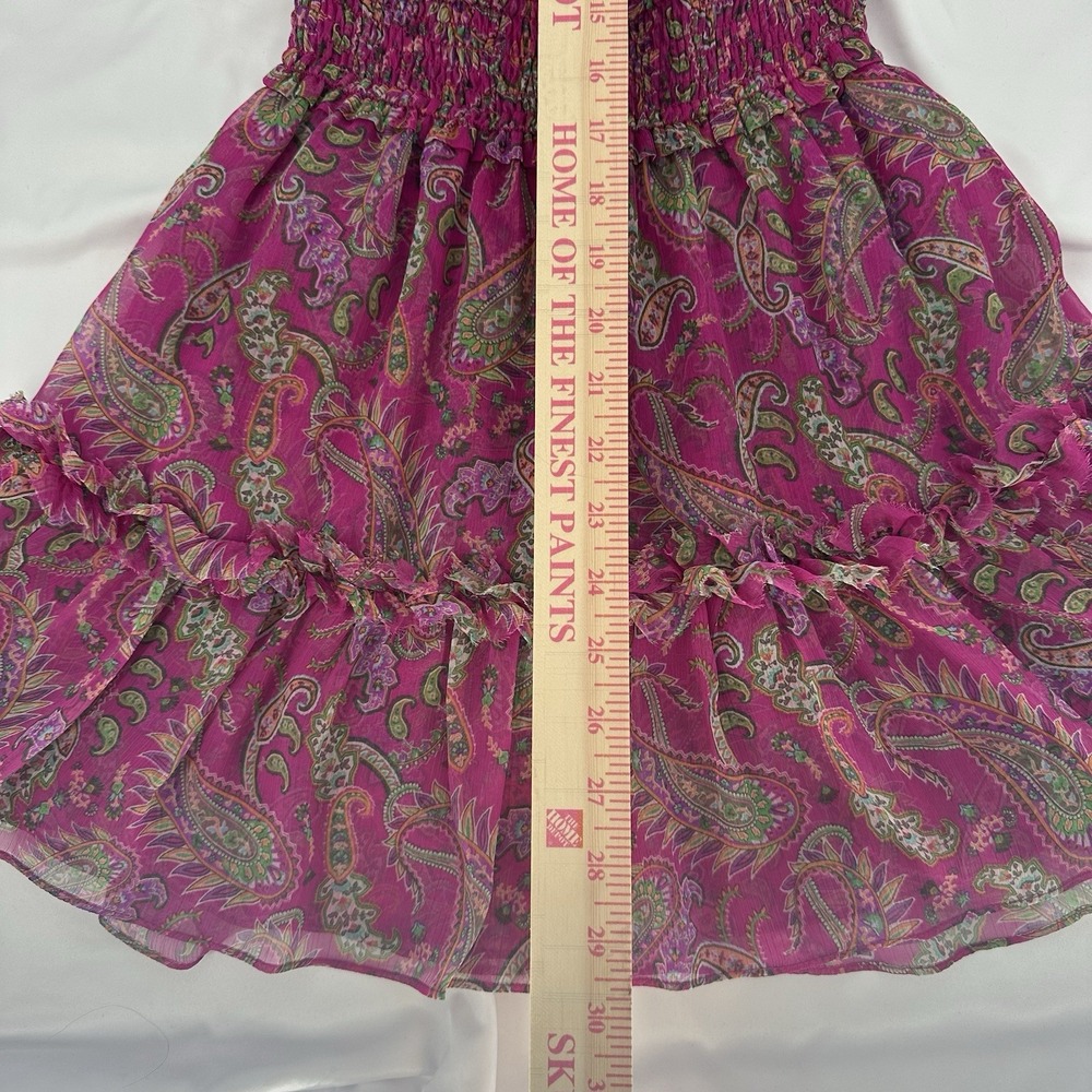 MISA Los Angeles Sz XS Fuschia Paisley Chiffon Mini Dress Smocked Waist Ruffle - Picture 9 of 9